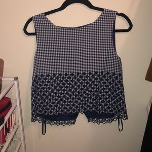 blue and white checkered cropped tank